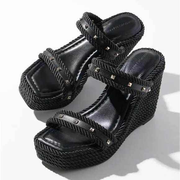 WHBM BLACK STUDDED ROPE WEDGE - Picture 1 of 3